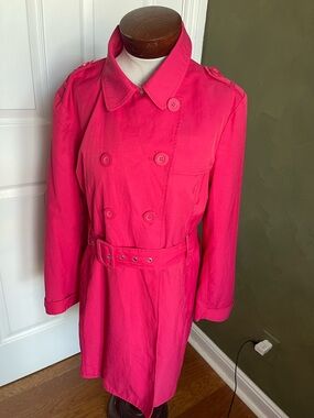 Kenneth Cole Reaction Double-Breasted Belted Trench Coat - Red/Hot Pink